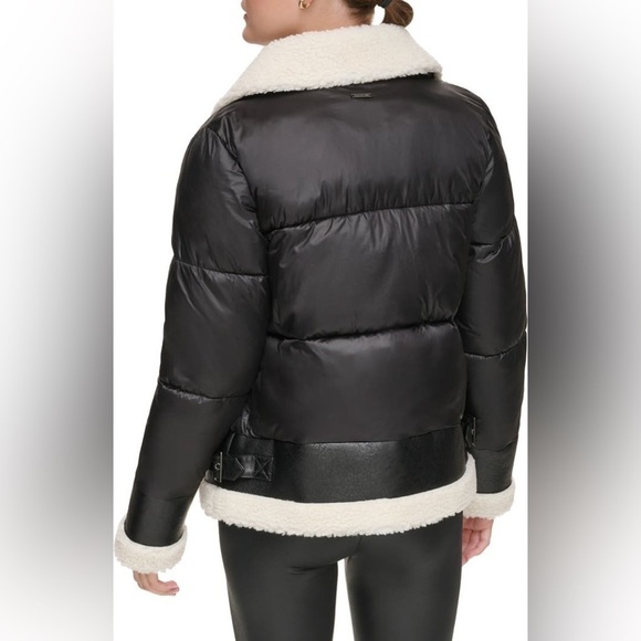 NEW Ciré Faux Shearling Puffer Jacket in Black & Cream, Size Medium - Picture 4 of 16